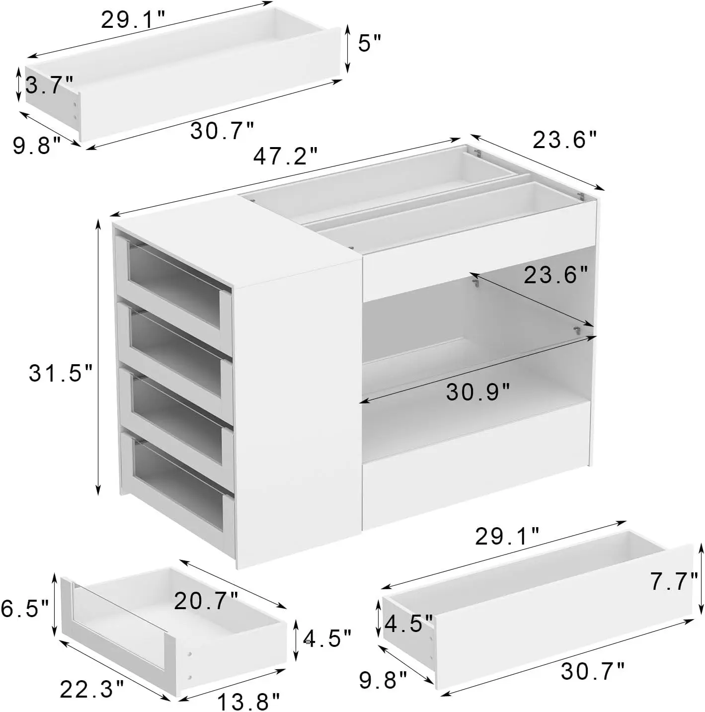 Bedroom Wardrobe Closet with 8 Drawers & Glass Tabletop, Walk in Closet with Drawers, Island Dresser with