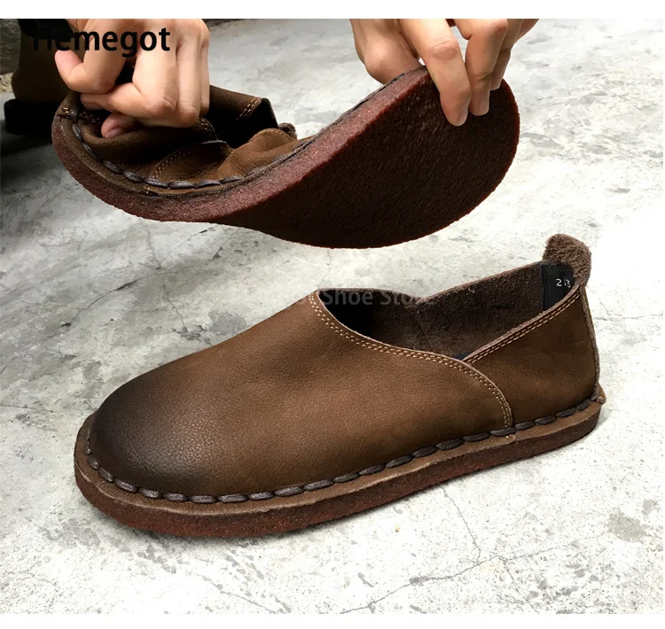 Men's Breathable Leather Shoes Soled Soft Soled Single Vintage Handmade Moccasins with Casual Flat British Style Shoes