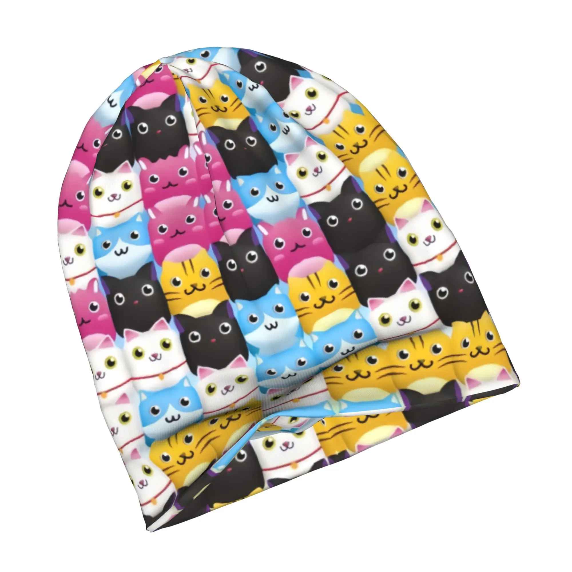 Cat Seamless Pattern  Bonnet Hats  Hip Hop Knitted Hat For Women Men Warm Winter Colourful Creative  Skullies Beanies Caps