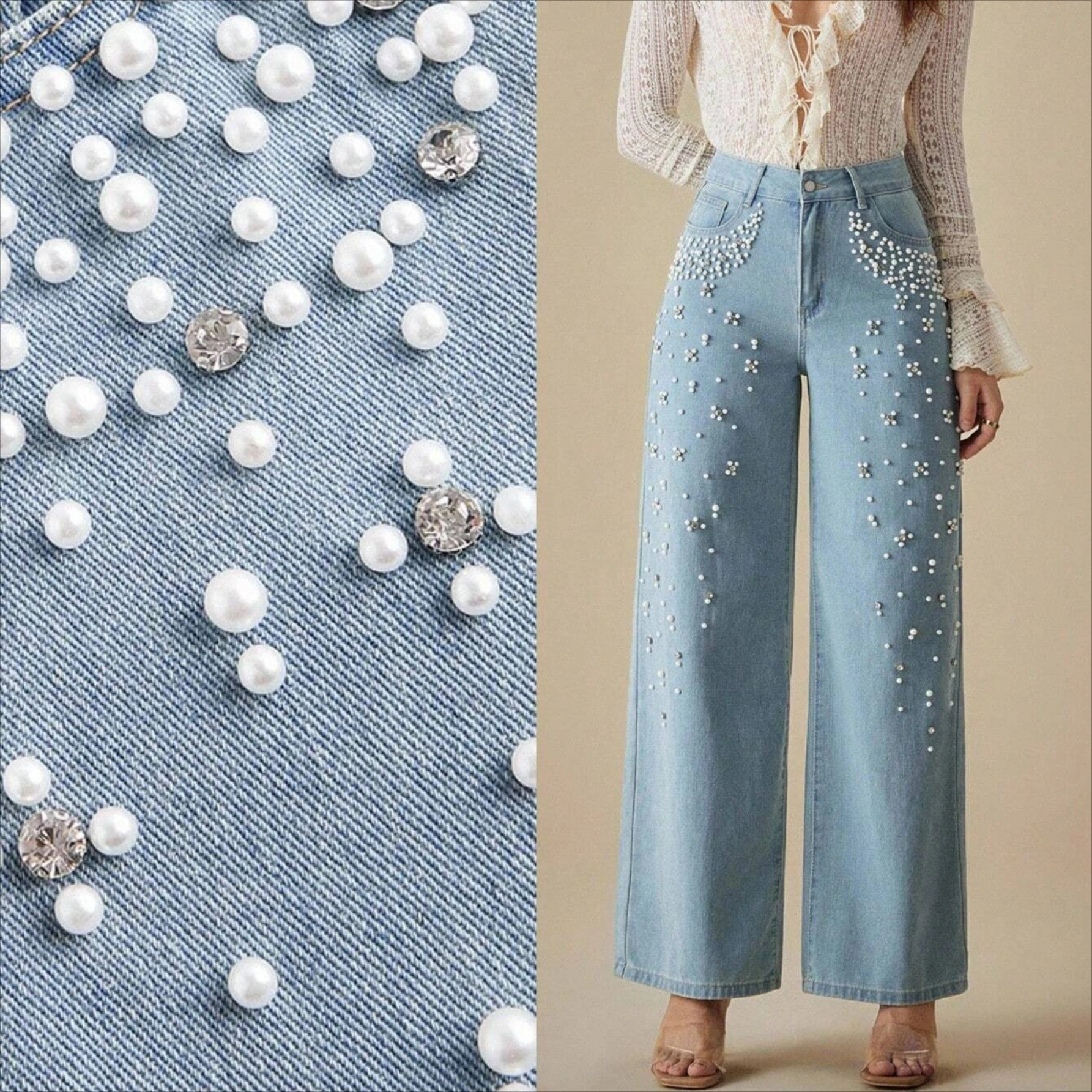 Yaminiya Ins Trendy Modieuze Losse Jeans Dames Nail Bead Rechte Pijpen Broek Dameskleding Baggy Hoge Taille Jeans Hiphop