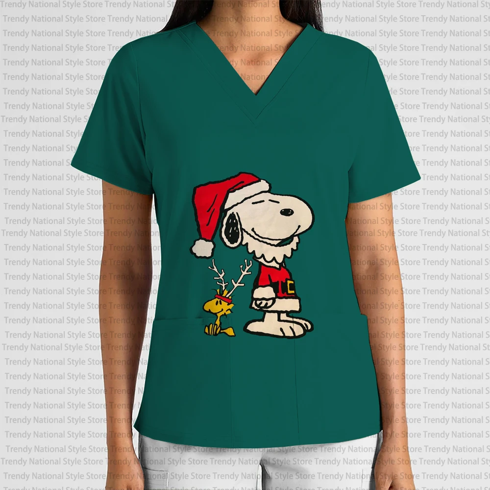 الصيف التمريض موحدة عيد الميلاد مرحبا كيتي الأسنان سبا الحيوانات الأليفة متجر المرأة تي شيرت المرأة ممرضة موحدة الخامس الرقبة طباعة فرك #2