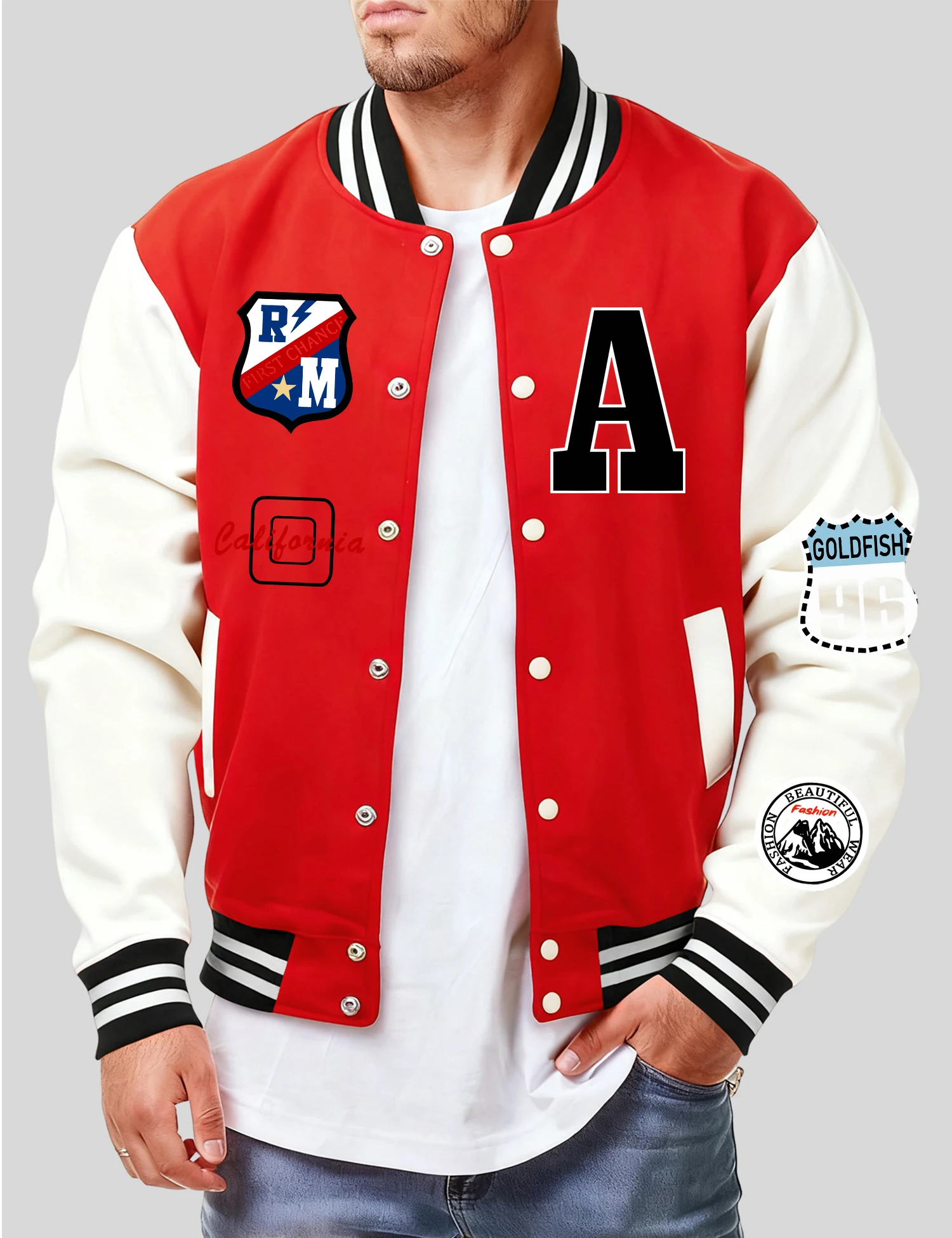 

Roma First Change Print Male Jacket All-Match Fleece Baseball Jersey Vintage Casual Clothes Autumn Warm Loose Mens Coat