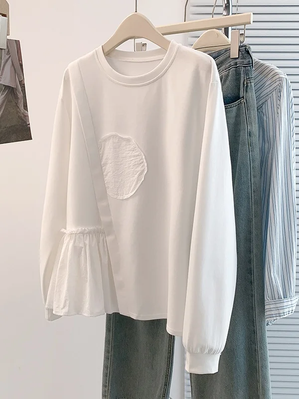 Casual Large Size Sweatirt T-irt Base Layer Design Sense Faionable Autumn Winter New Sle plus Size Women's Clothing