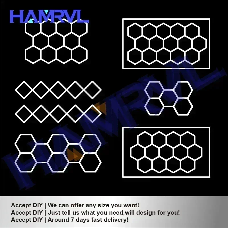 Garage Hexagon Led Ceiling Light Gym Barbershop Honeycomb Light 110V-240V Led Tube Lighting For Car Repair Detailing Lighting