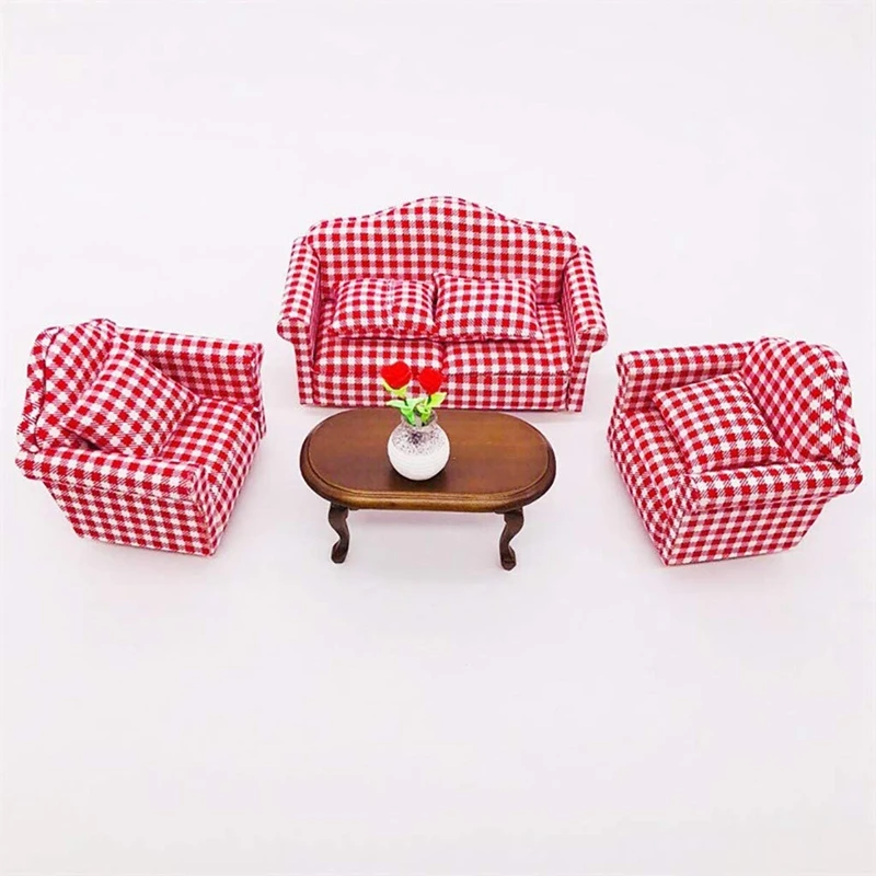 1:12 Dollhouse Miniature Furniture Teatable Coffee Table Living Room Toy Red Table,Dollhouse Decoration Accessories