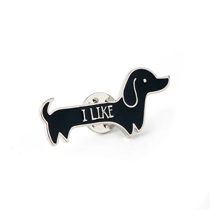 Animal Dog Brooch I LIKE Dachshund Dog Lapel Pin Cute Women Men Bag Pins Accessories Metal Colar Gift