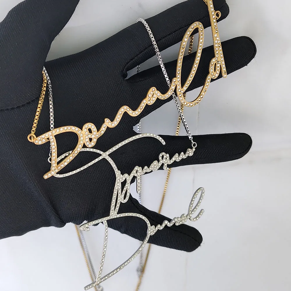 

DHQH New Customized Name Diamond Chain Personalized Letter Stainless Steel Necklace Personalized Pendant Valentine's Day Gift
