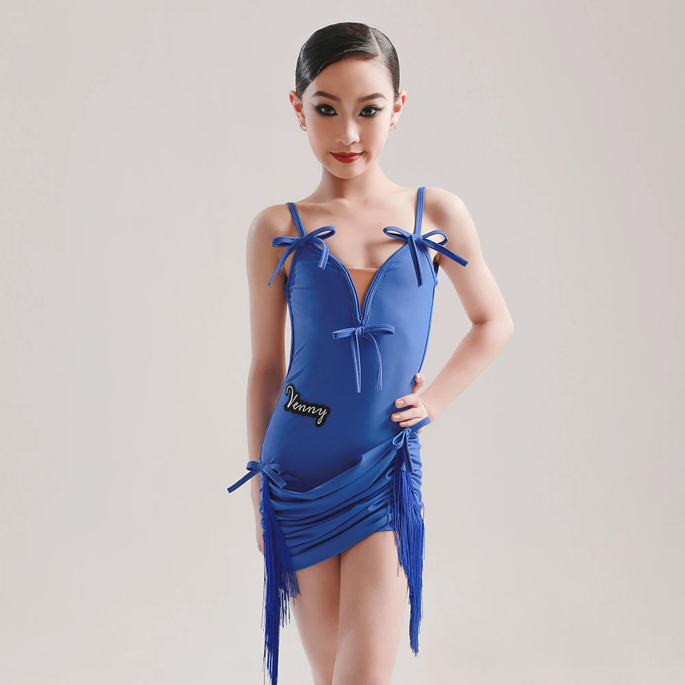 Venny Style Latin Dance Clothes for Girls and Kidsren, Spring and Summer New Suspender Backless Hip-Covering Tassel Skirt Class Clothes Dance Clothes