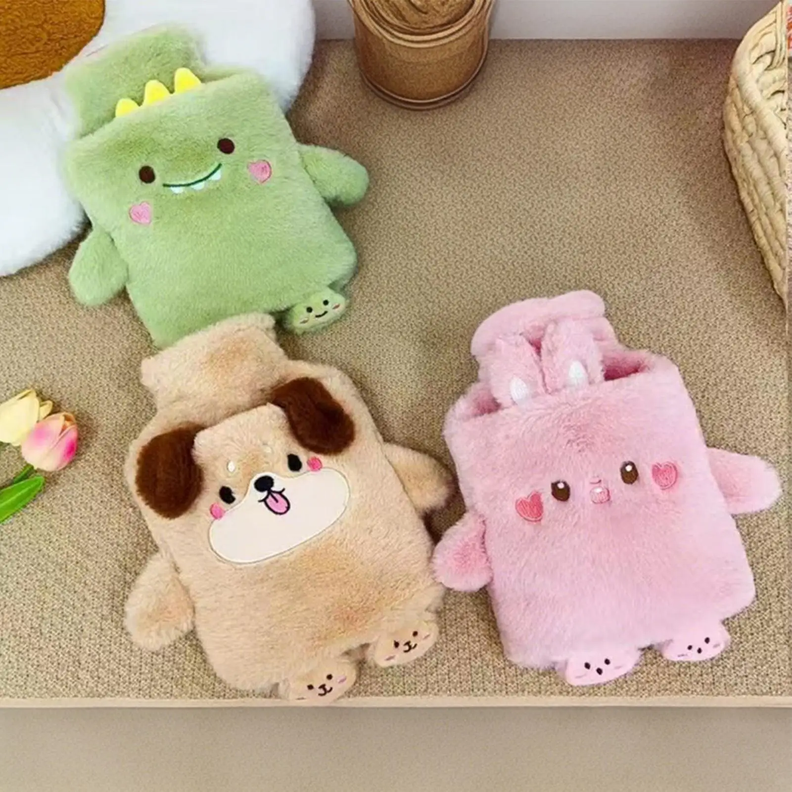 Insulation Hot Water Bottle Plush Rubber Hand and Foot Belly Warmer Explosion-proof Hot Water Bag for Period Detachable Cover