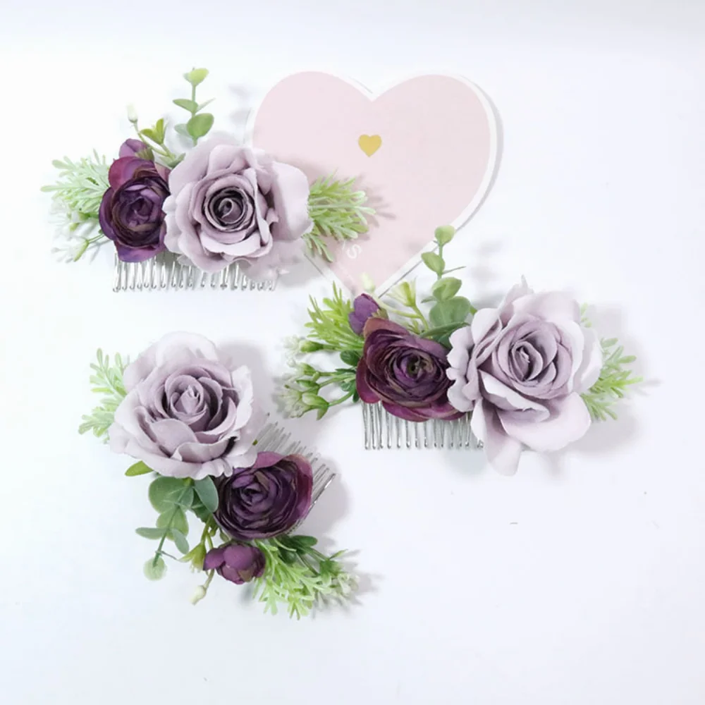 Tocado de novia de rosa de seda de lavanda Artificial, tocado de novia Floral hecho a mano para dama de honor, accesorios de peluquería