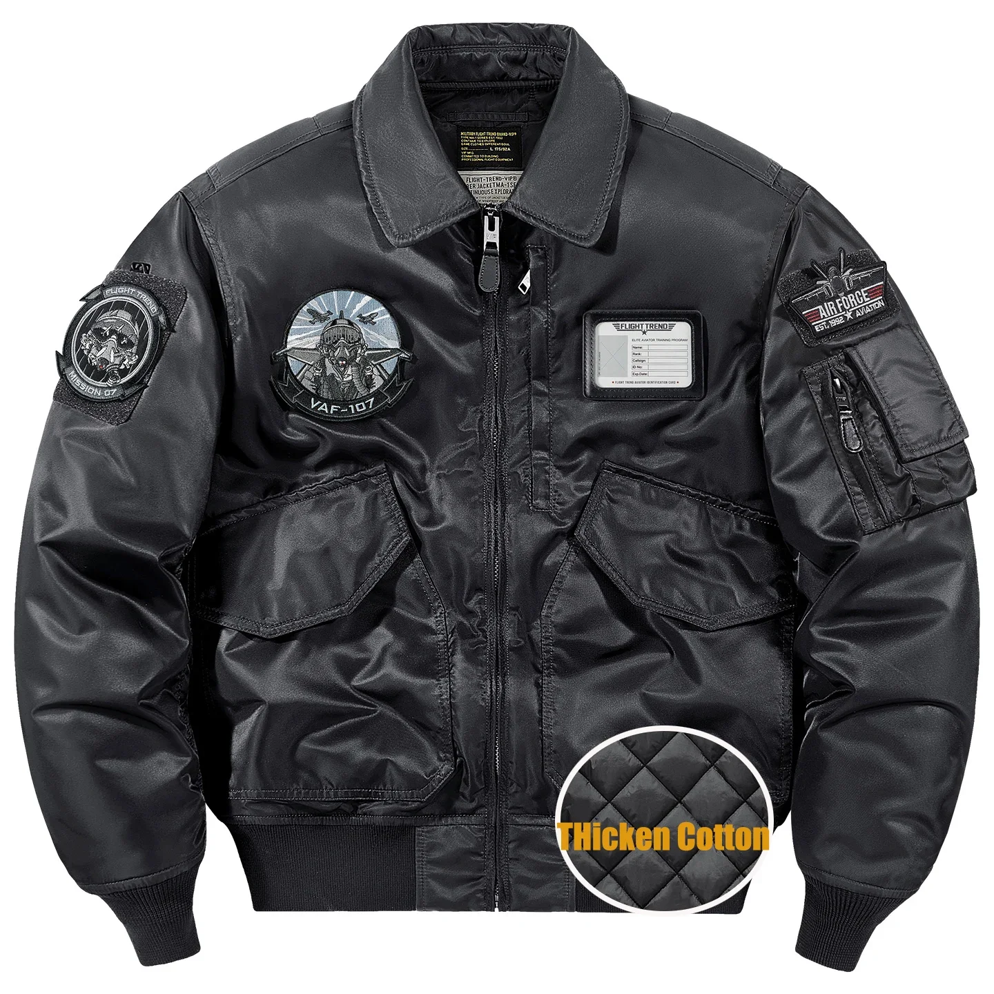 

Men New Autumn Winter Men's Thickened Cotton Pad Loose Baseball Collar Coat Flight Jacket Embroidered Badge Outerwear