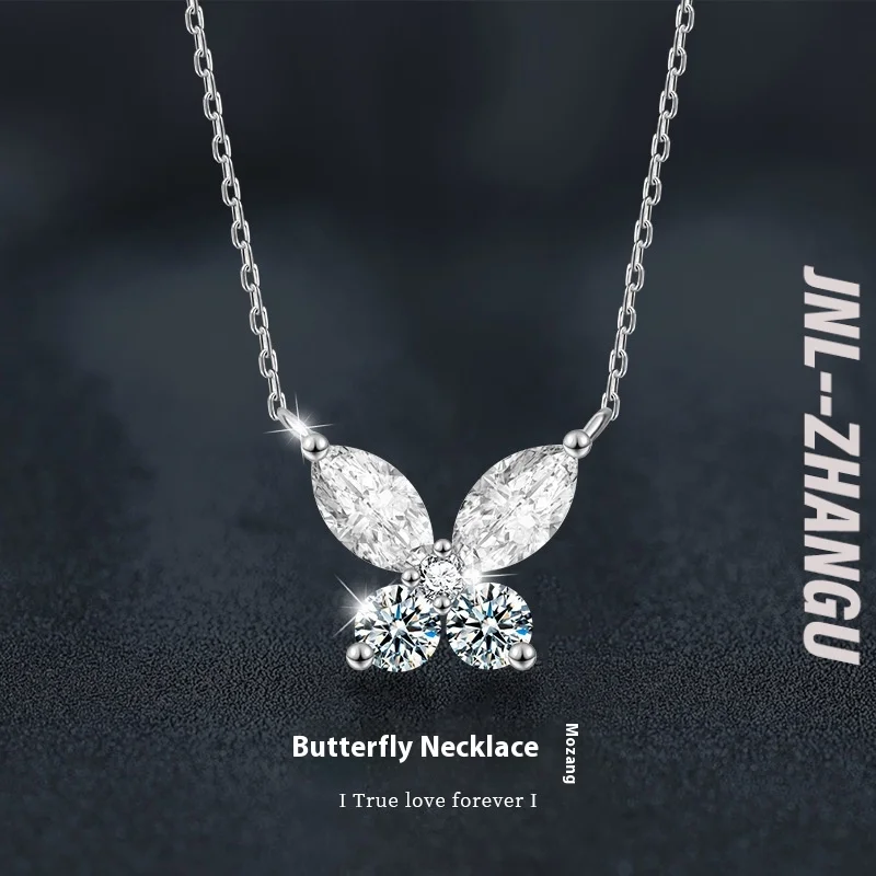 

s925Silver Moissanite Butterfly Necklace for Women Korean Style Light Luxury Design Clavicle Chain Pendant Jewelry Wholesale