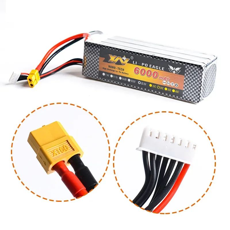 Batterie aste au lithium pour voiture, modèle de bateau, importateur FPV, haute capacité, RC veFuchsia, 7.4V, 6000mAh, 25C