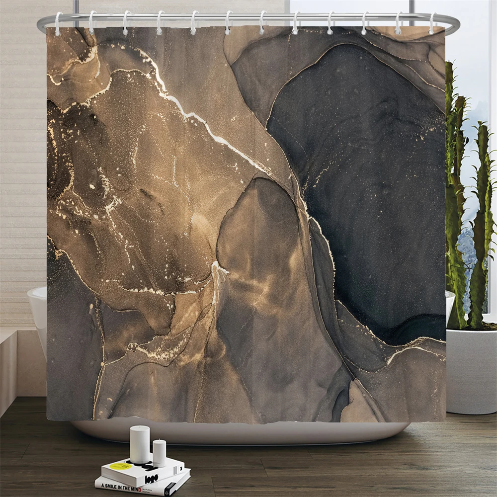 Gradient Marble Ink Texture Shower Curtain Waterproof Abstract Paint Colorful Bath Curtain Home Bathroom Decor Curtain With Hook