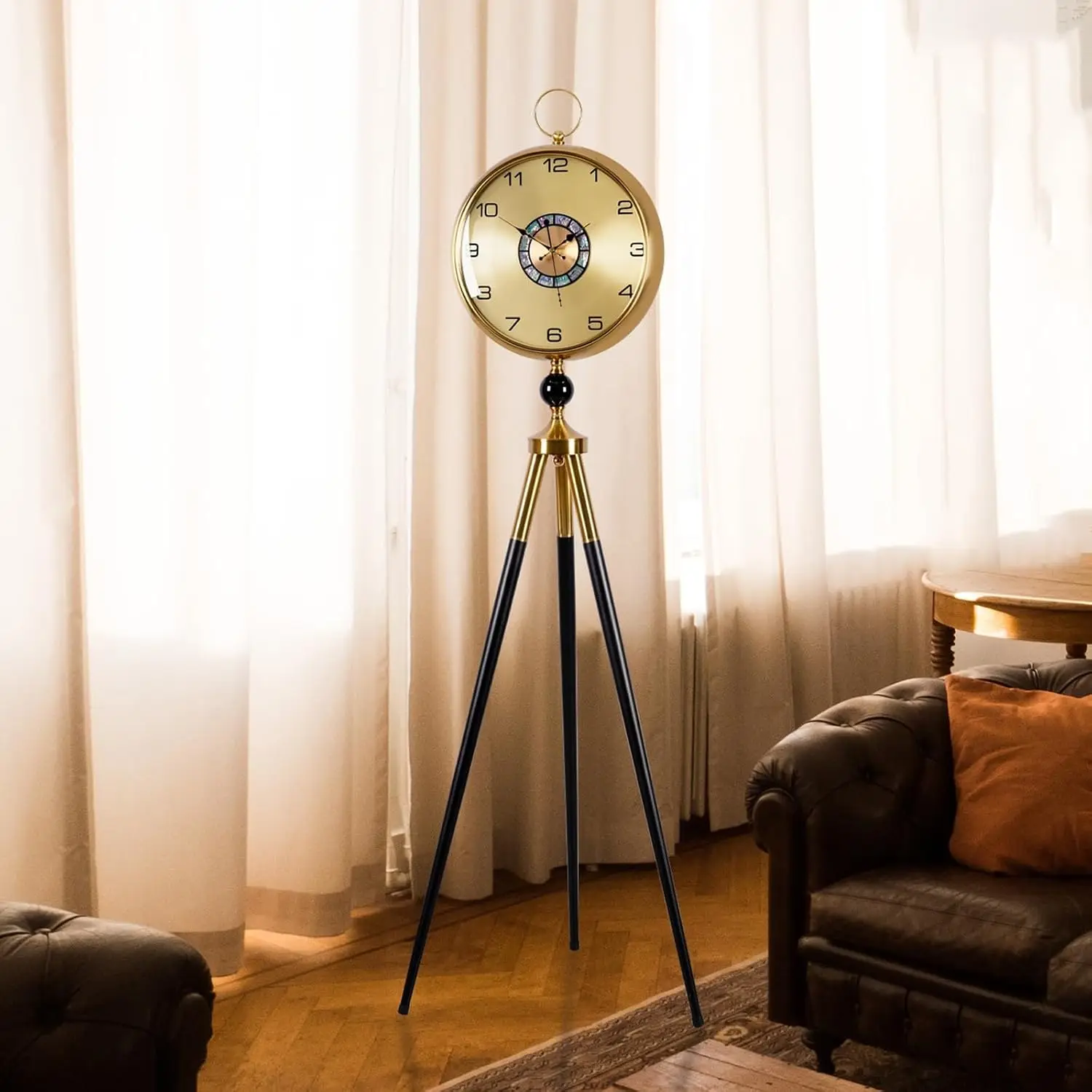 Floor Clock, Triangle Floor Clock, Silent Grandfather Clocks, Metal Grandfather Clocks with Decorative Floor Tripod Art Decorati