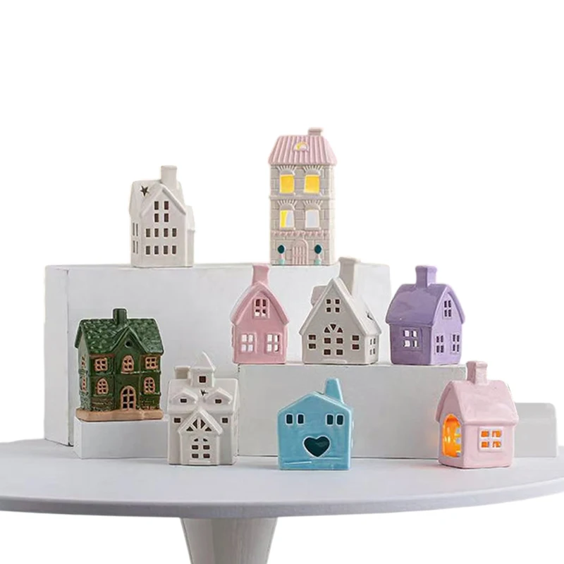 

Керамические зимние домики с подсветкой, белые декоративные украшения для интерьера