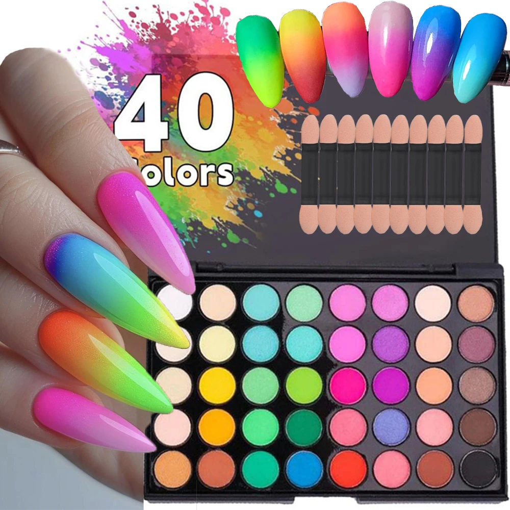 40 kleuren veelkleurig nagel oogschaduwpalet glitter langdurige matte waterdichte nagelpigment beginners make-up oefengereedschap