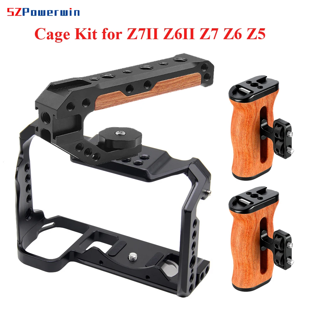 Powerwin Camera Cage Kit for Nikon Z7II Z6II Z7 Z6 Z5 Universal Handheld Rig Frame Gimbal Arri Locating Screw Wooden Handle