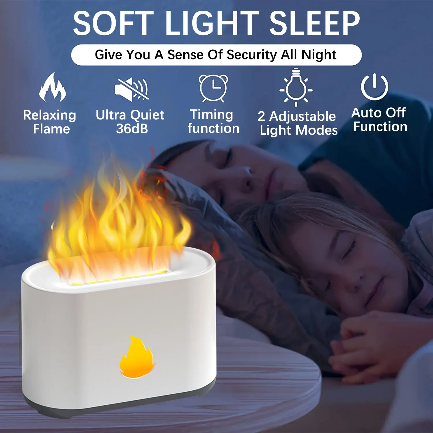 Aroma diffuser, air humidifier, ultrasonic cold fogger, atomizer, LED essential oil simulation flame