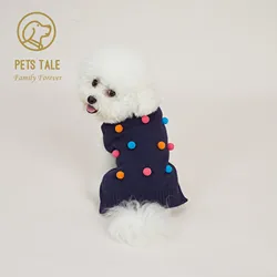 Premium Dog Polka Dot Colorful Pom-Pom Double Collar Chain-Hole Sweater