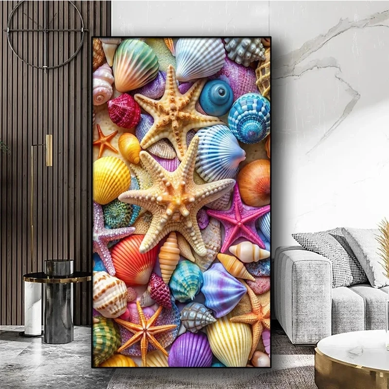 Diamond Art Kits for Adults,5D Colorful Seashell and Starfish DIY Full Drill Diamond Painting Kits For Beginner,Premium Gem Dots