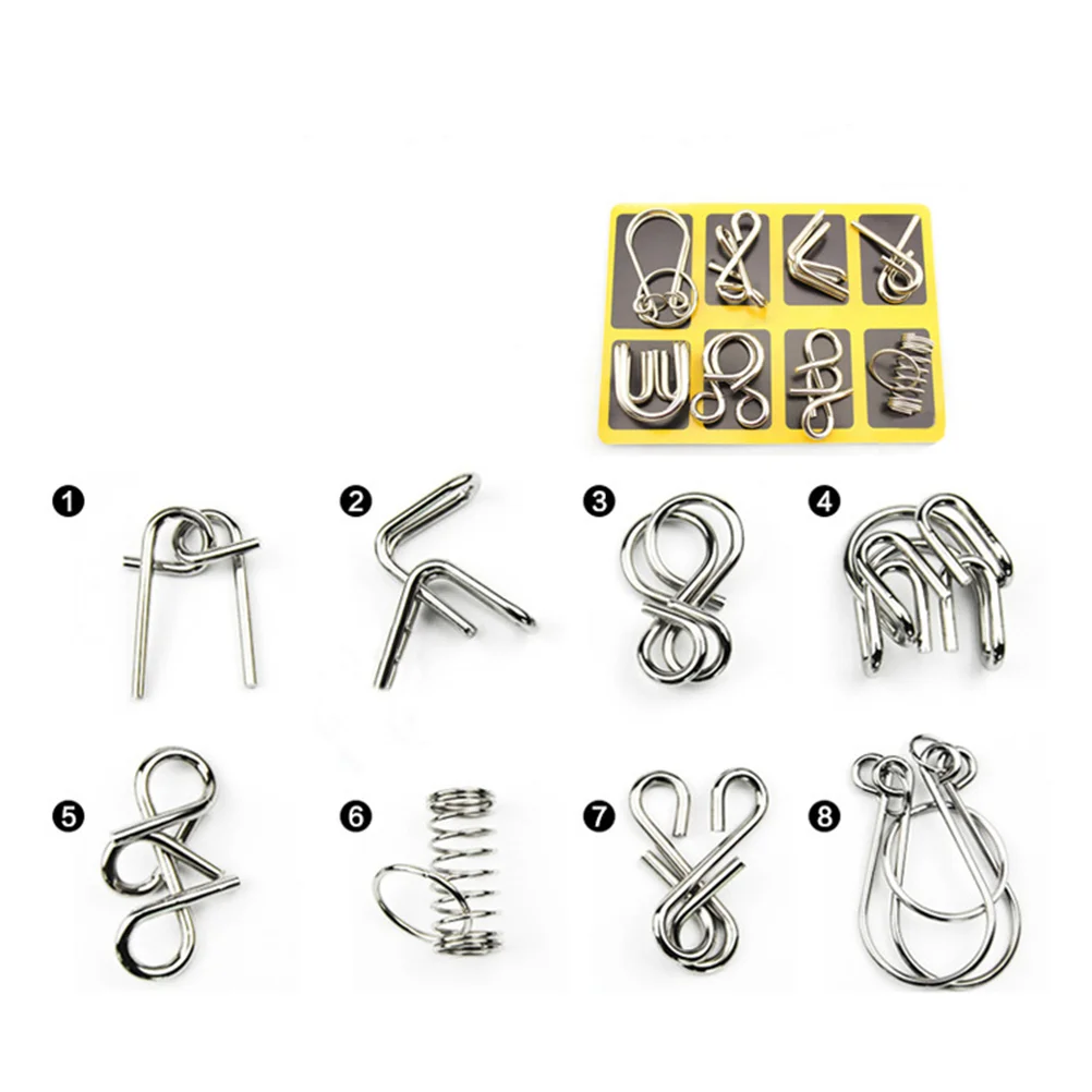 24 Pcs IQ Test Mind Game Toys Brain Teaser Metal Wire Puzzles Trick Toy Metal IQ Puzzle Board Game for Kids Adults