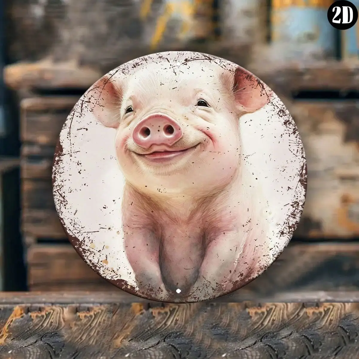 1 قطعة ريفي خمر جولة خنزير الألومنيوم تسجيل ، المنزل/بار/فناء ديكور ، عيد الميلاد/هالوين هدية ، جدار النحت