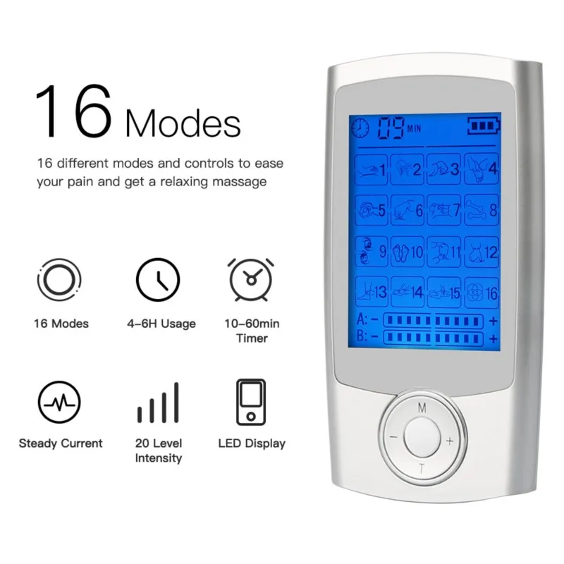 

TENS 16 Modes AB Port Rechargeable Cervical Massager EMS Pulse Massager Digital Meridian Physiotherapy Instrument