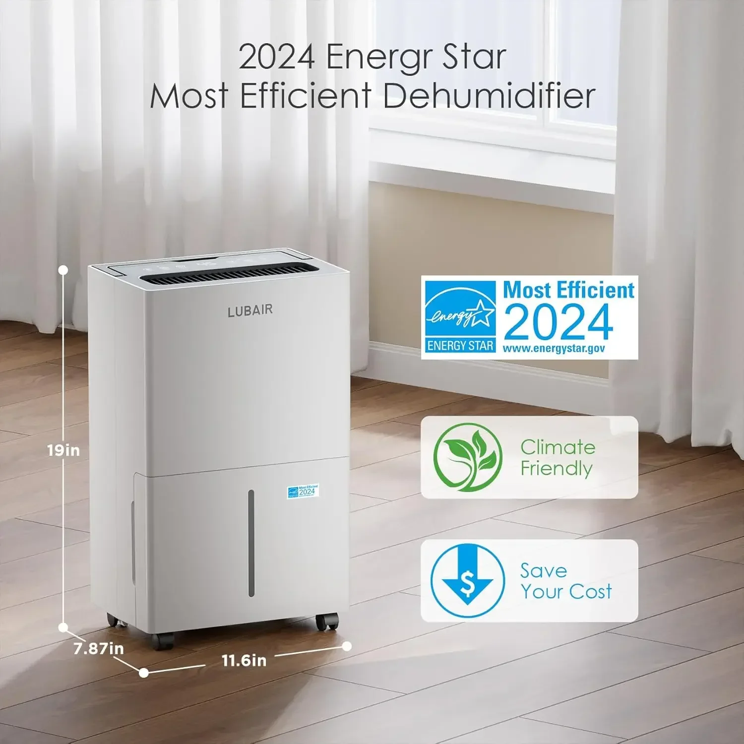 Star Dehumidifier for Home Basement, 52 Pints Large Room Dehumidifier with Drain Hose & Water Tank, Intelligen