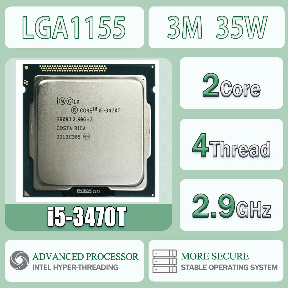 Intel Core i5-3470T 2 Núcleos 4 Threads 2.30GHz 35W 4MB Cache 22nm LGA1155 SR0P0 DDR3 1333/1600 MHz Ivy Bridge HD Graphics 2500