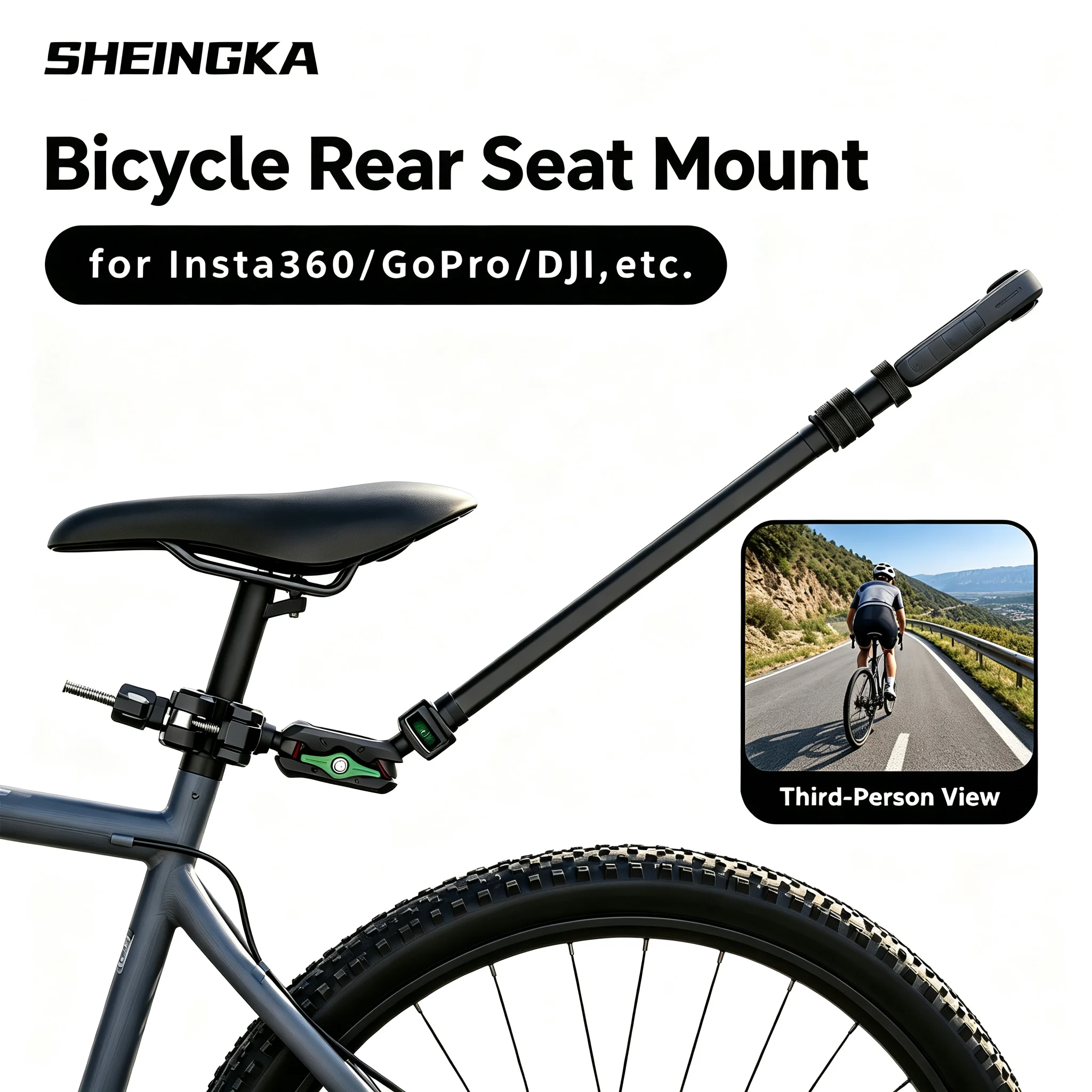 Bicycle Backseat Mount 3rd Person View for GoPro 13 12 Camera Brackets for Insta360 X6 X5 AcePro DJI Osmo360 Action 6 5Pro