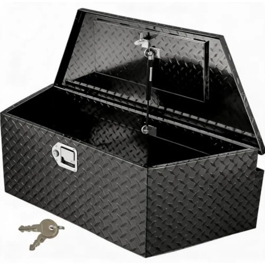 Heavy Duty 33 in Aluminum Trailer Tongue Tool Box for outdoor storage, aluminum construction, black finish, weather-resistant a