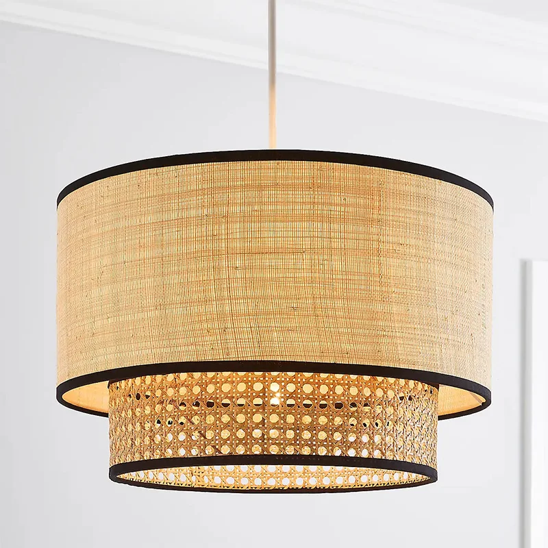 Japanese Style Rattan Weaving Pendant Lamp American Retro Bedroom Restaurant Hanging Lamp Cloth & Rattan Suspension Light