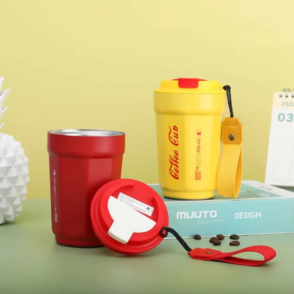 كوب قهوة ترمس مانع للتسرب، كوب قهوة للسفر بجدار مزدوج، كوب بحزام محمول، كوب من الفولاذ المقاوم للصدأ #2