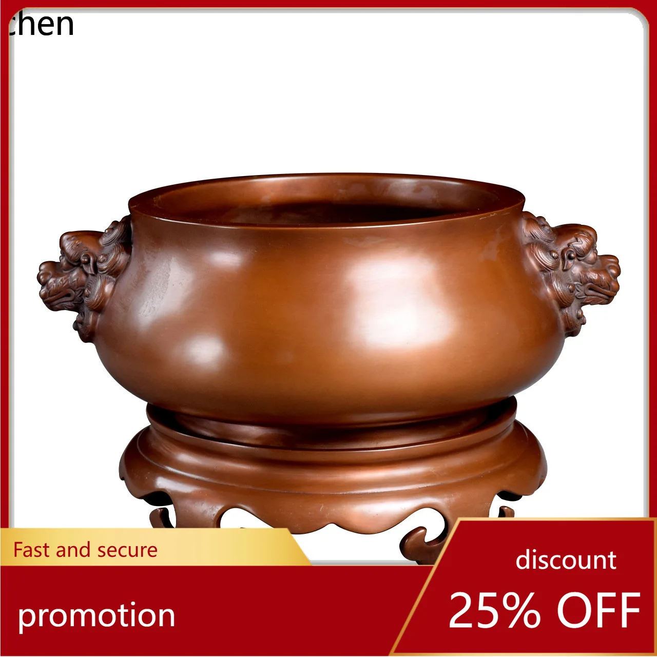 

Cz copper lion head incense burner with base - home, tea room, entryway, and office decoration - auspicious ornament
