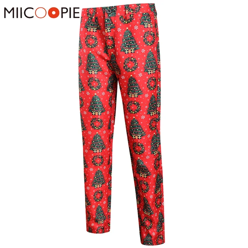 Fashion Cartoons Style Men Christmas Suit Pants Christmas Tree Printed Length Formal Red Trousers Brand Dress Pants Costume 4XL