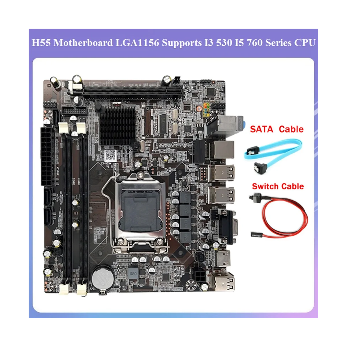 H55 Motherboard LGA1156 Supports I3 530 I5 760 Series CPU DDR3 Memory Computer Motherboard with SATA Cable+Switch Cable