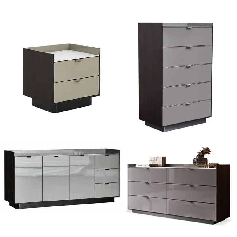Italian simple bedside table, modern light luxury rock slab storage bedroom with two pumps, five buckets and six drawers