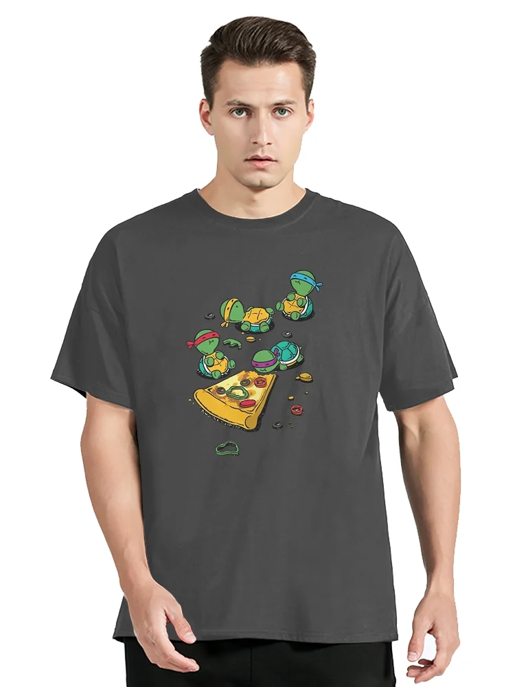 Kawai Tortoise Pizza Lover Tshirt Classic Alternative Men's Clothes Tops Cartoon O-neck T Shirt Cotton T-shirt Tees