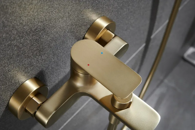 Luxury 3-Hole Brass Brushed Gold Bathtub And Shower Faucet Hot Cold Water Mixer With Ceramic Valve Core For Hotels Home Use