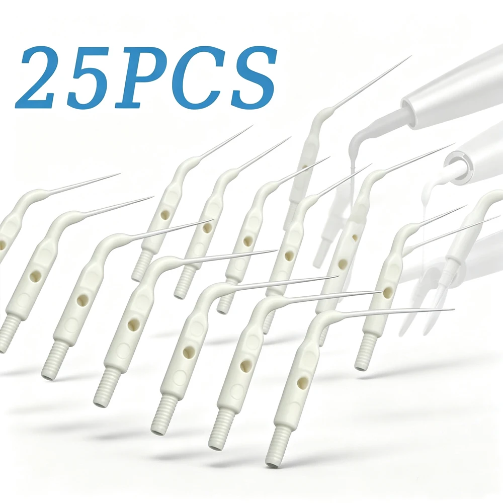 25 embouts d'irrigation dentaire en plastique pour endodontie sonique, compatibles avec les pièces à main de détartreur pneumatique, pour un nettoyage efficace des canaux radiculaires.