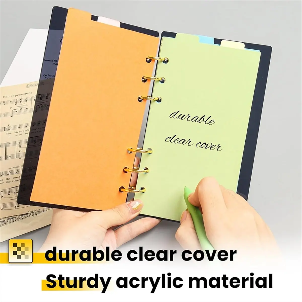 Latest ABBQ-A6 Binder Black Acrylic Notebook Cover with Gold Metal Rings for and Travel