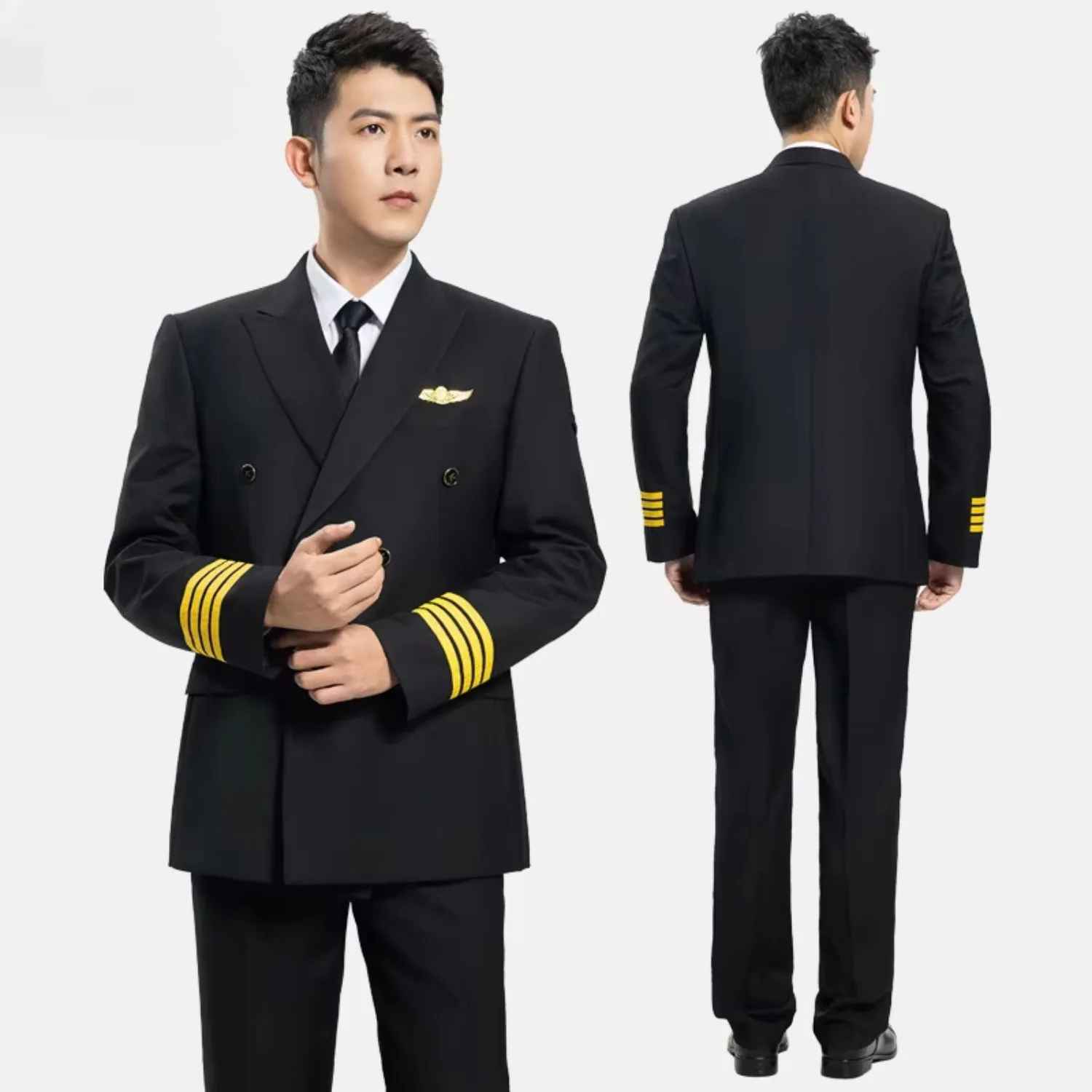 Men in Black Costume Captain Uniform Male Aviation Suit Pilot Suit Jacket Concierge Suit Cosplay Suit Uniforme D’hotesse