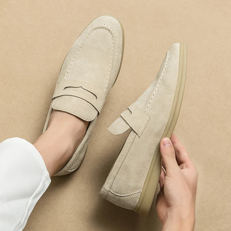 New Loafers for Men Pig Suede Round Toe Solid Slip-On Business Men Dress Shoes Size 38-46