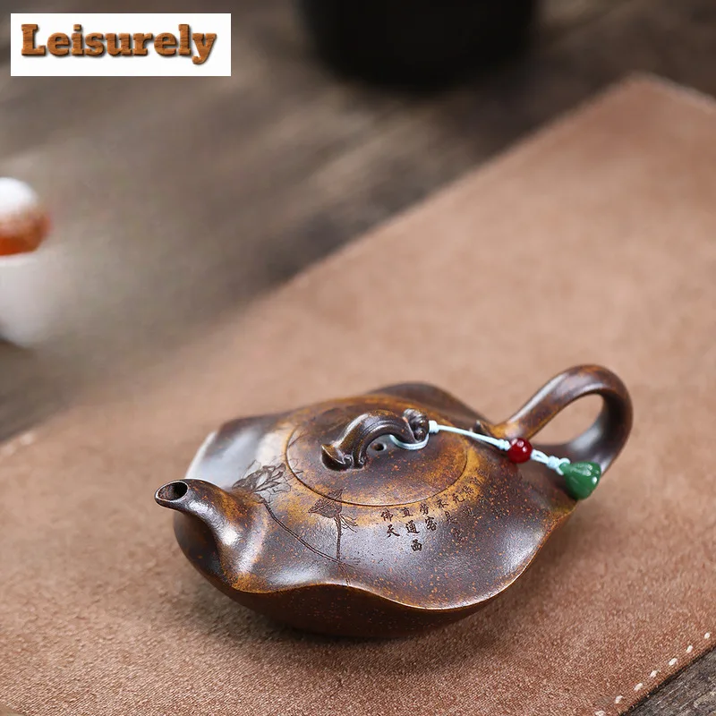 

260ml Retro Yixing Purple Clay Teapots Handmade Lotus Leaf Pot Raw Ore Firewood The Keel Gold Sand Tea Maker Kettle Zisha Teaset