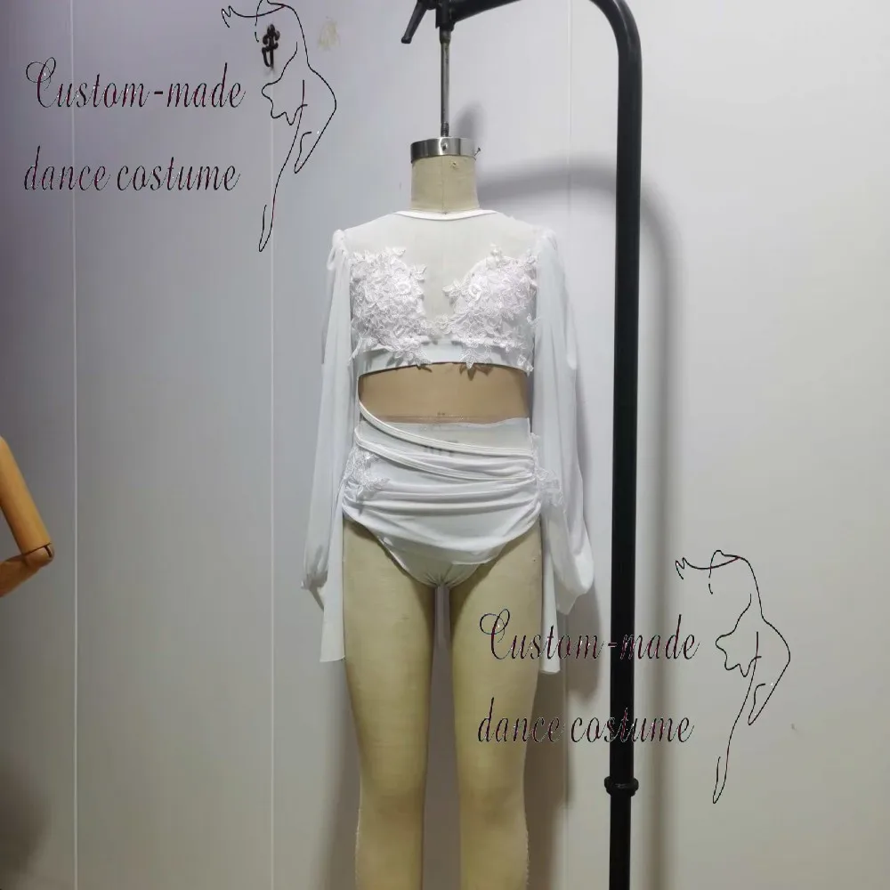 مشد نسائي ضيق مزين بالترتر مع تنورة بيضاء، زي رقص لأداء الموسيقى على منصة المسرح للبالغين #2