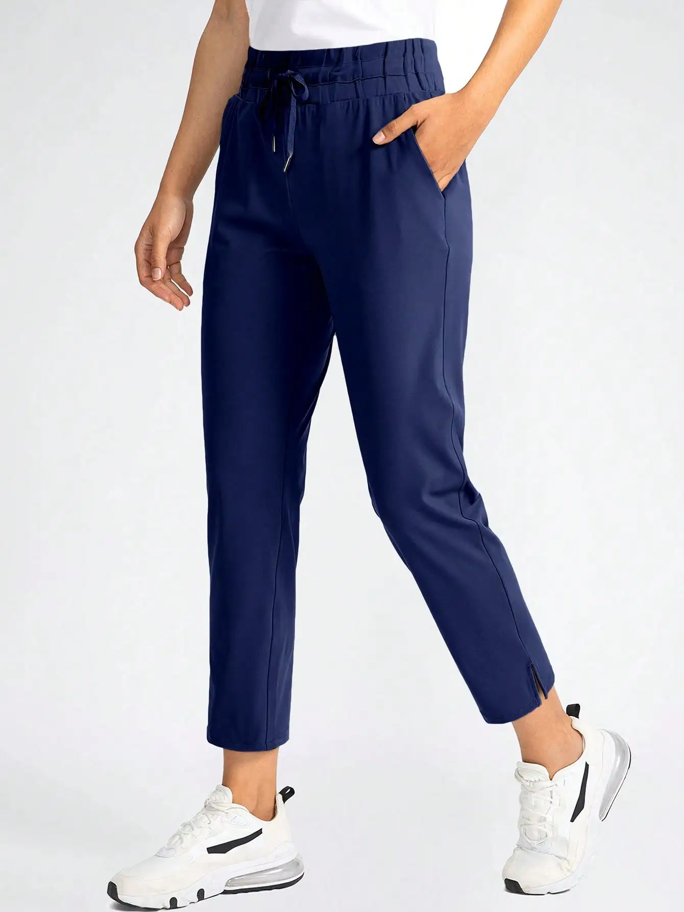 Women Loose Pockets Casual Elastic Waist Straight Pants Drawstring Solid Color Female All-Match Long Trousers New