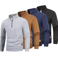 Otoño hombres cremallera pulóver cuello alto suéteres cálidos Color sólido manga larga moda masculina Casual sudadera diaria Top