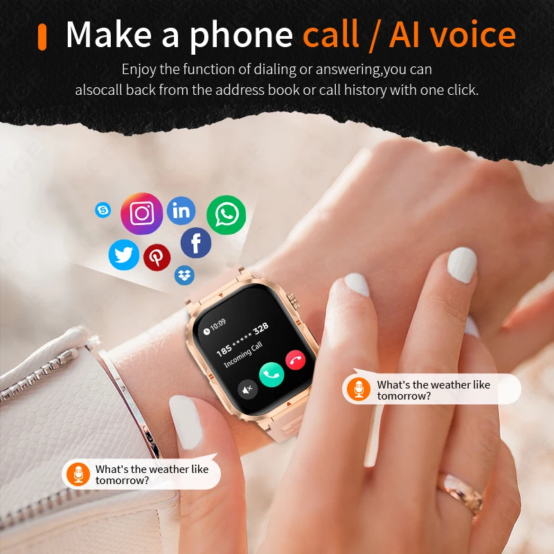 LIGE جديد إمرأة ساعة ذكية 370mAh مصباح يدوي 2.01 "HD جعل الرد على المكالمات صوت مساعد الرياضة مراقبة الصحة Smartwatch للرجال