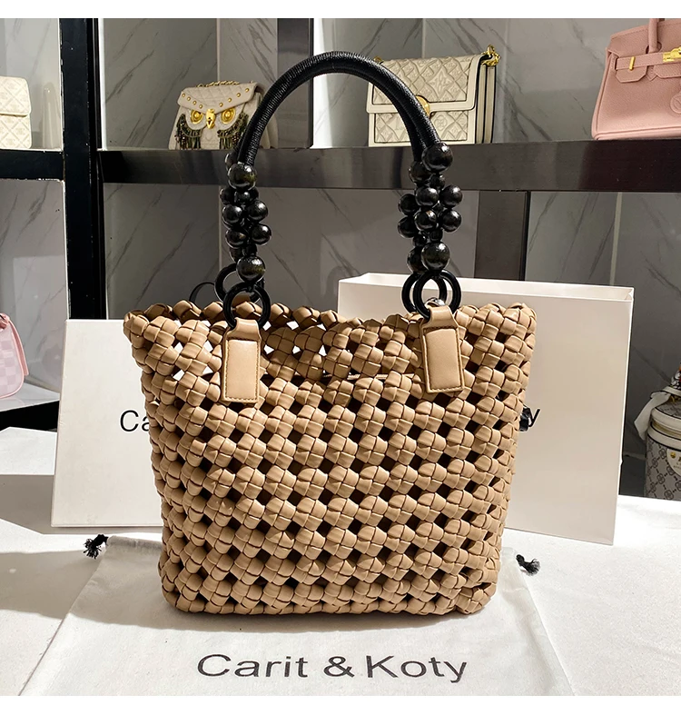 High Quality Textured Leather Women\'s Handbag Hollow Out Handmade Woven Tote Bag Large Capacity Bucket Bag Fashion Shoulder Bag